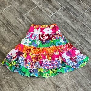 Girls Colorful Patchwork Tiered Ruffle Skirt Elastic Waist Fun Hippie Boho 6/7
